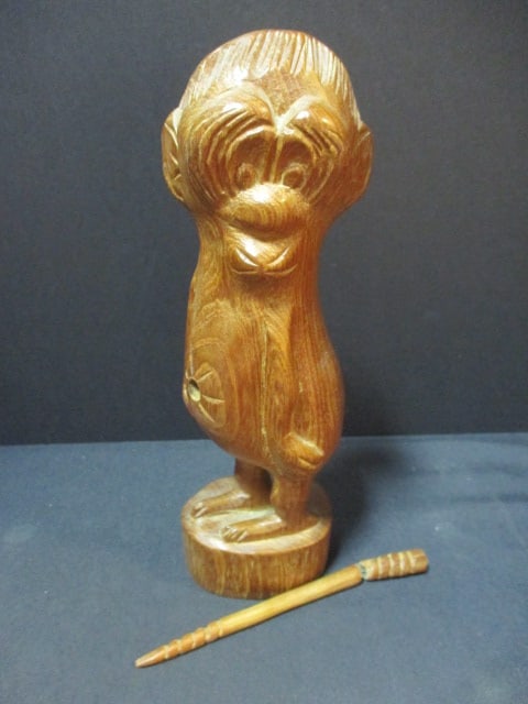 Mid Century Modern Handcarved Tiki Wood Monkey Statue - 2
