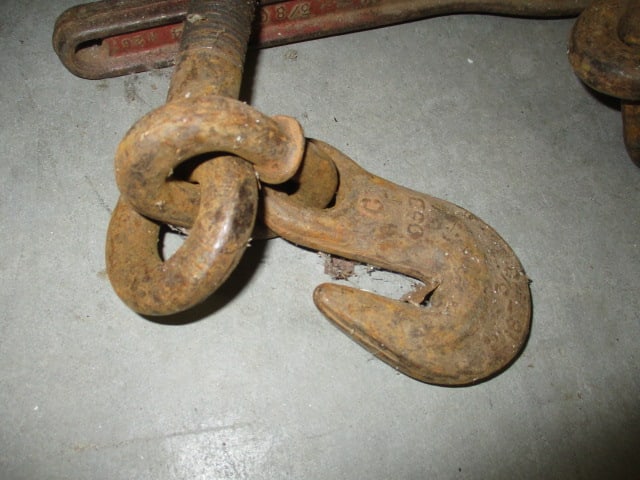 3 Vintage Cast Iron Ratcheting Chain Dogs - 2