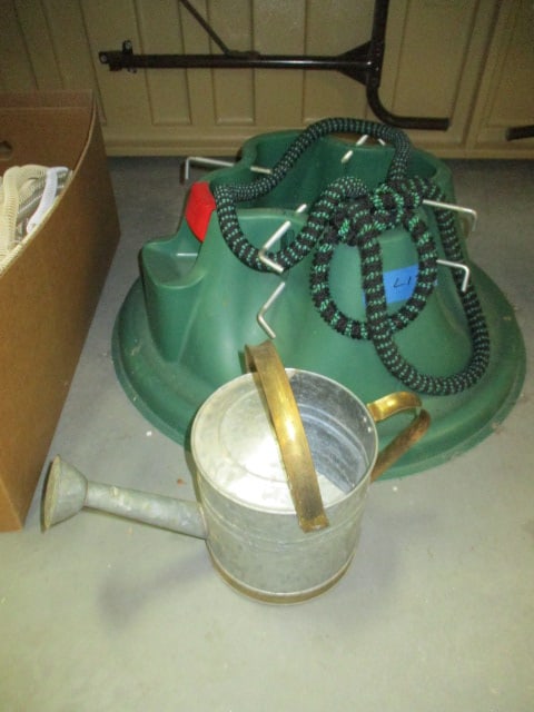 Plastic Christmas Tree Stand, Expandable Water Hose with Sprayer, and: Galvanized Metal Watering Can