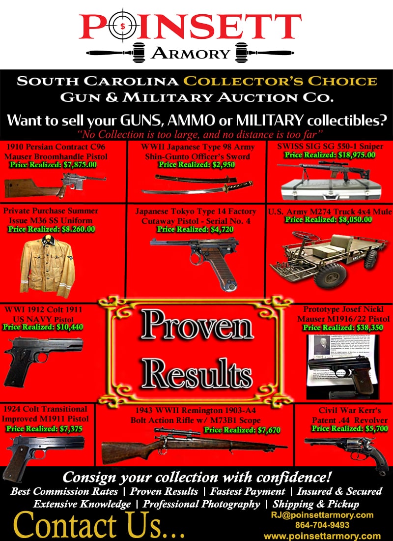 Accepting Consignments & Buying Collections - Quick and Simple w/ Great Commission Rates: We are actively looking for consignments for upcoming premier auctions for 2026. Taking in Guns, Ammo, Reloading Supplies, Collectible Cartridges, and Military Collectibles. We are the auction