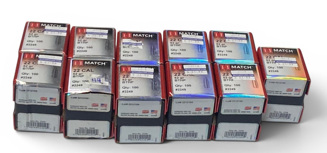 NIB 1044qty. of Hornady .22 CAL. 52gr. HPBT Bullets: See Photo(s)