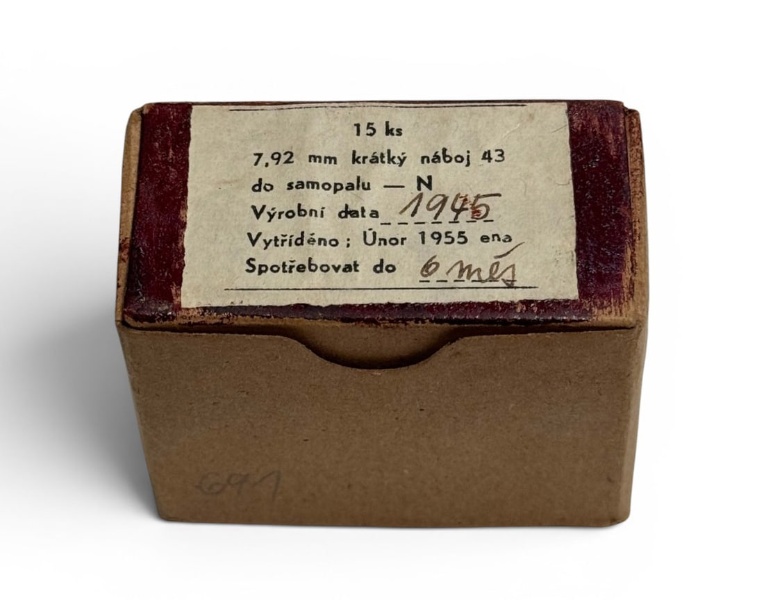 RARE Collectible 15rd. Box of German WWII MP44 7.92x33mm KURZ Ammunition: This is incredibly rare and highly collectible original Wartime German produced 7.92X33mm KURZ, also known as 8mm KURZ. It was used in the German MP44 and STG44 assault rifles. At the end of the war