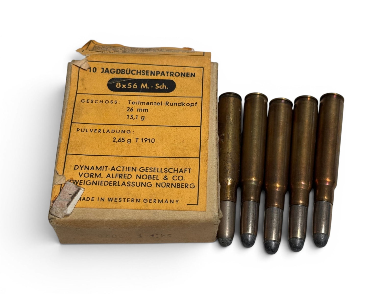 5rds. of 8x56 M. - Sch. West German Factory Ammunition: See Photo(s)