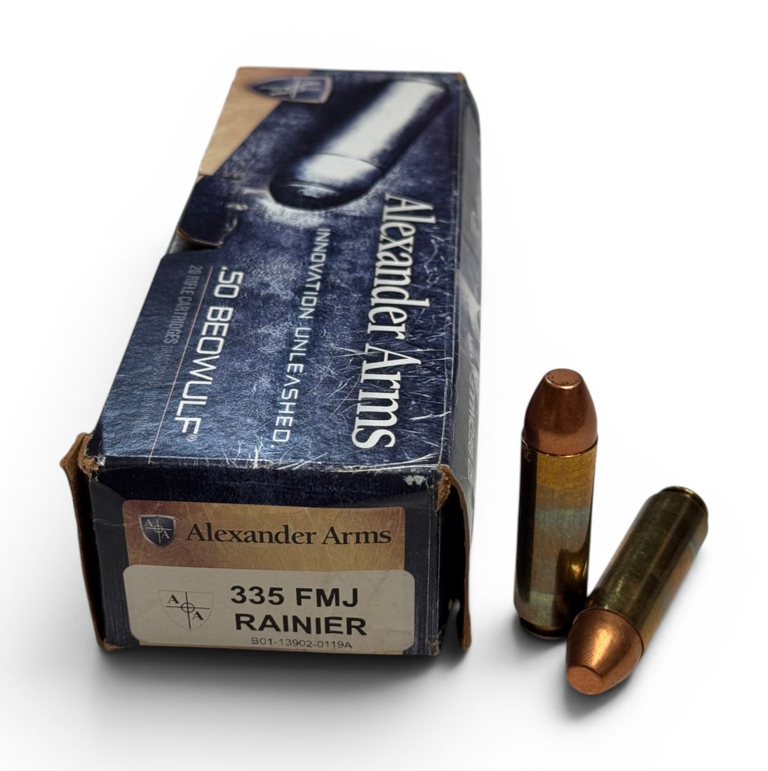 NIB 14rds. of .50 BEOWULF 335gr. FMJ RAINIER Alexander Arms Quality Expensive Ammunition (1 of 2)