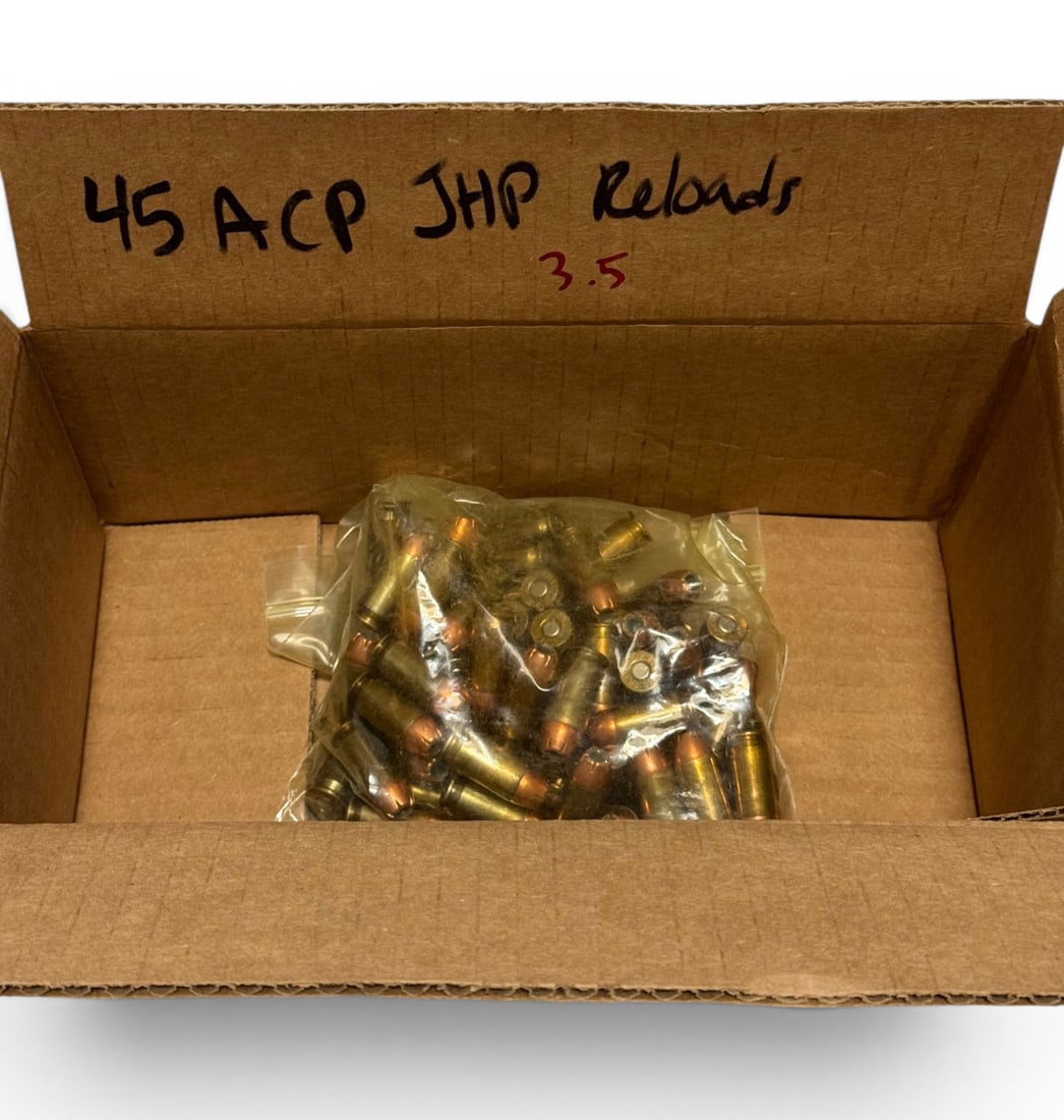 Approximately 3.2 Lbs. Of .45 ACP JHP Reloaded Ammunition: Believed to be most or most to all reloaded, but some may be factory. Reloaded was done by a competant reloader.