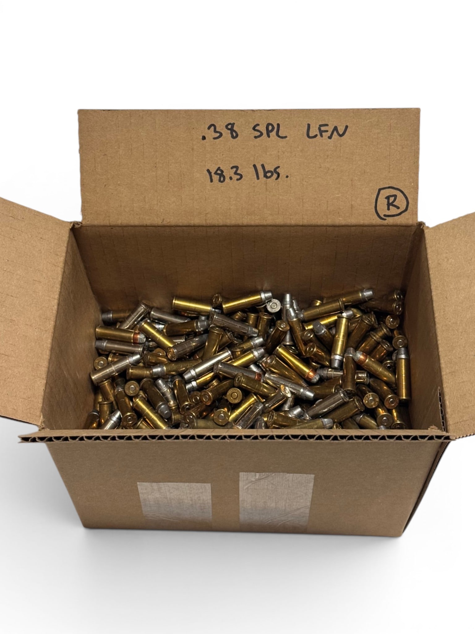 Approx. 18lbs. of .38 SPECIAL LFN Loose Reloaded Ammunition: See Photo(s). All or most all looks to have been reloaded and majority is Lead Flat Nose (LFN). Reloaded was done by a competant reloader.