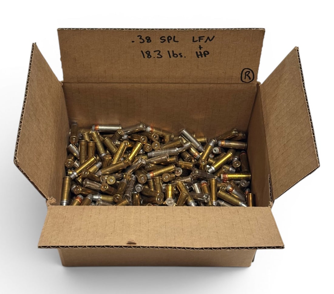 Approx. 18lbs. of .38 SPECIAL LFN & HP Loose Possible Reloaded Ammunition: See Photo(s). All or most all looks to have been reloaded and majority is Lead Flat Nose (LFN) but there are a decent amount of what looks like factory Lear Round Nose (LRN) and Hollow Point (HP)