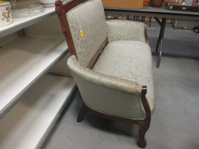 Antique Victorian Eastlake Style Carved Wood and Upholstered Settee - 2