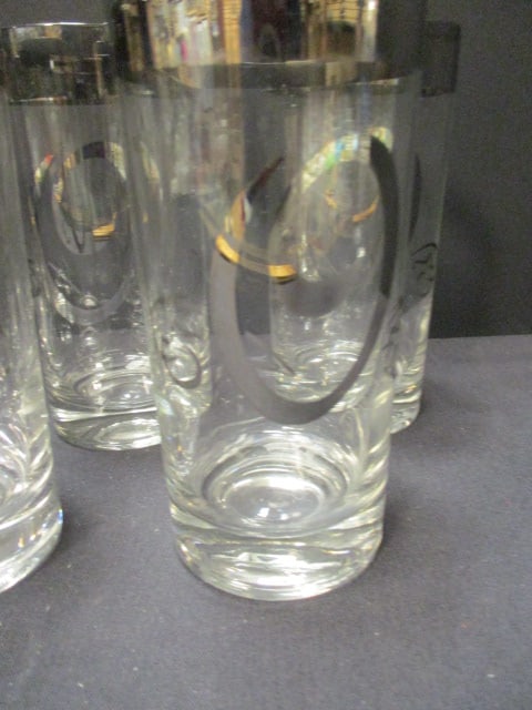 Set of 7 Mid Century Modern Dorothy Thorpe Silver Rim "O" Monogram Glasses - 4