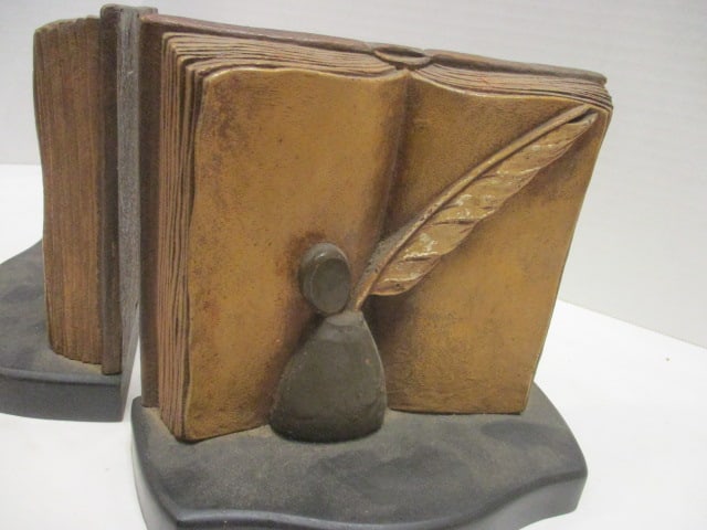 Pair of Mid Century Modern Syroco "Book and Quill" Bookends - 2
