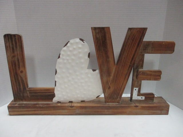 Rustic Wood and Metal "Love" Sign: 23 1/2" x 12 1/2"