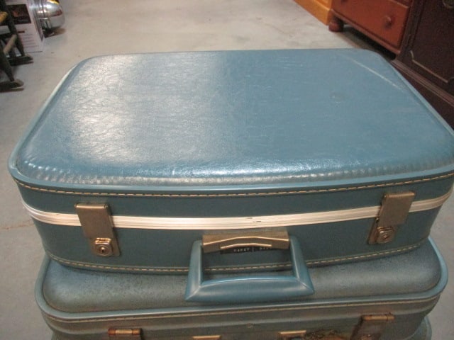 3 Vintage Blue Hardsided Suitcases - 2