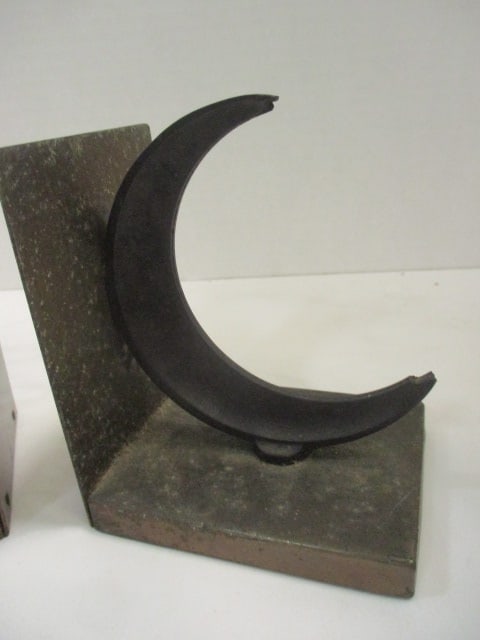 Pair of Mid Century Modern Half-Moon Metal Bookends - 2