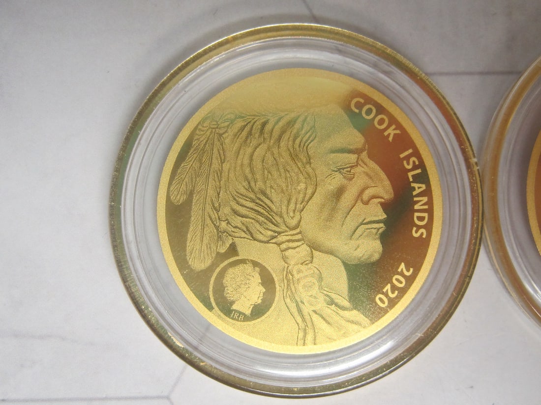 Lot of 2 2020 Cook Islands $5 Indian Head Buffalo Gold Coin - 2