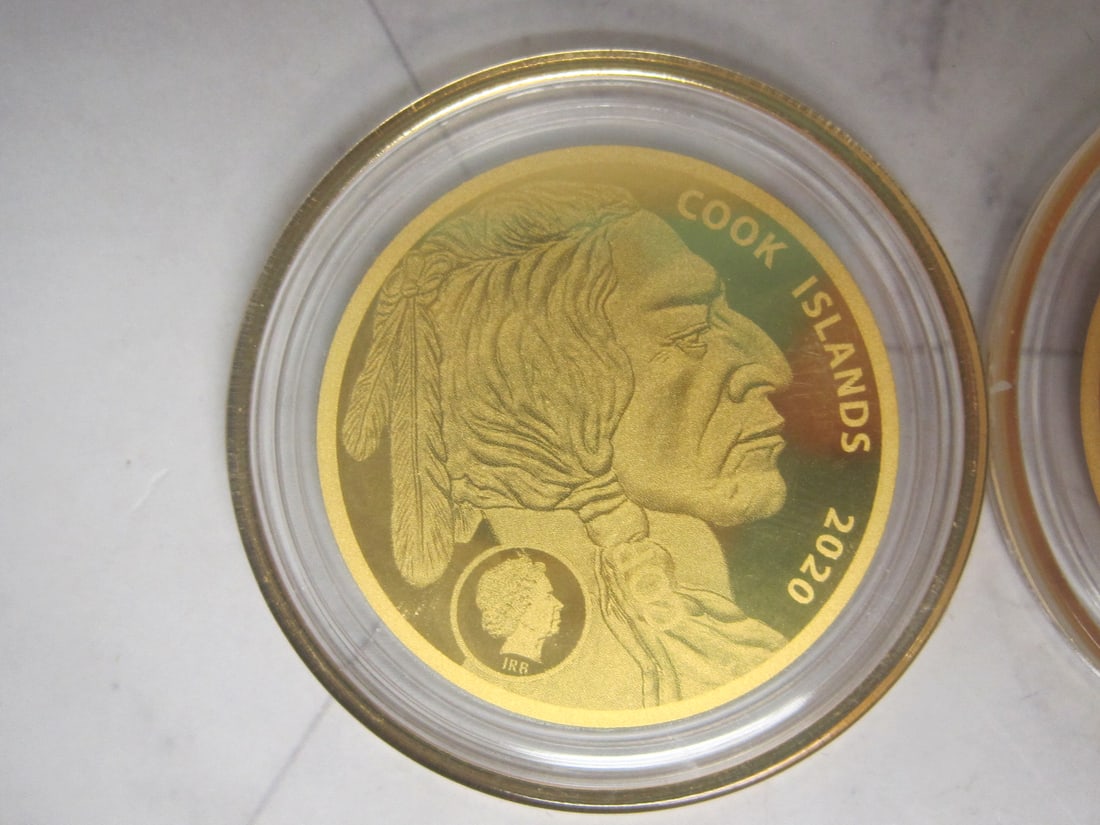 Lot of 2 2020 Cook Islands $5 Indian Head Buffalo Gold Coin - 2