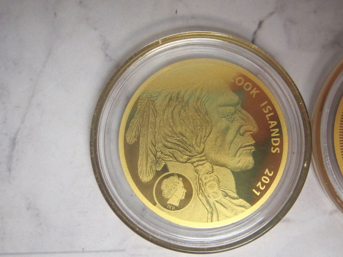 Lot of 2021 Cook Islands $5 Indian Head Buffalo Gold Coin - 2