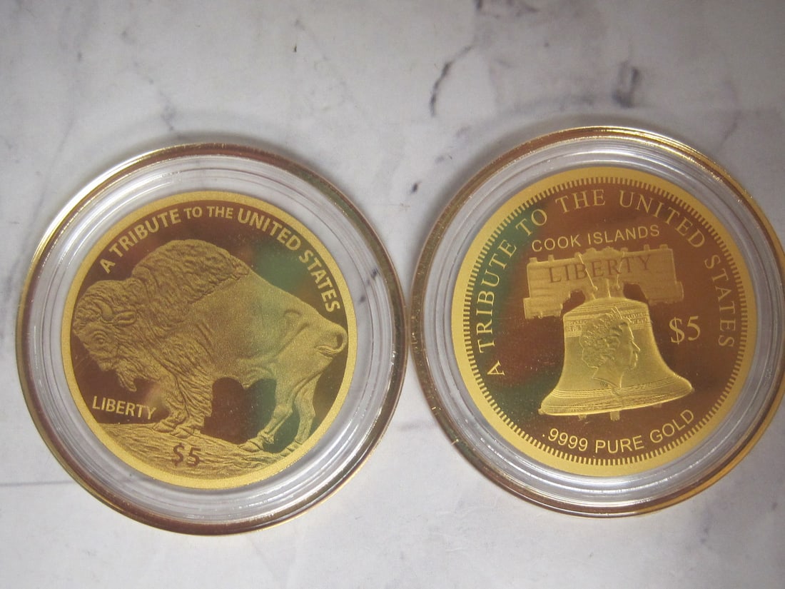 Lot of 2021 Cook Islands $5 Indian Head Buffalo Gold Coin - 4