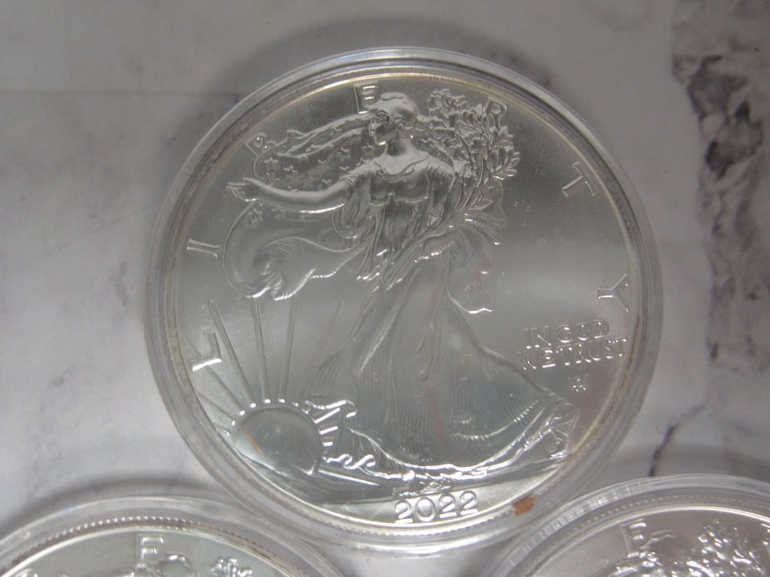 Lot of 5 2022 UNC. American Eagle One Ounce Fine Silver Dollars - 2