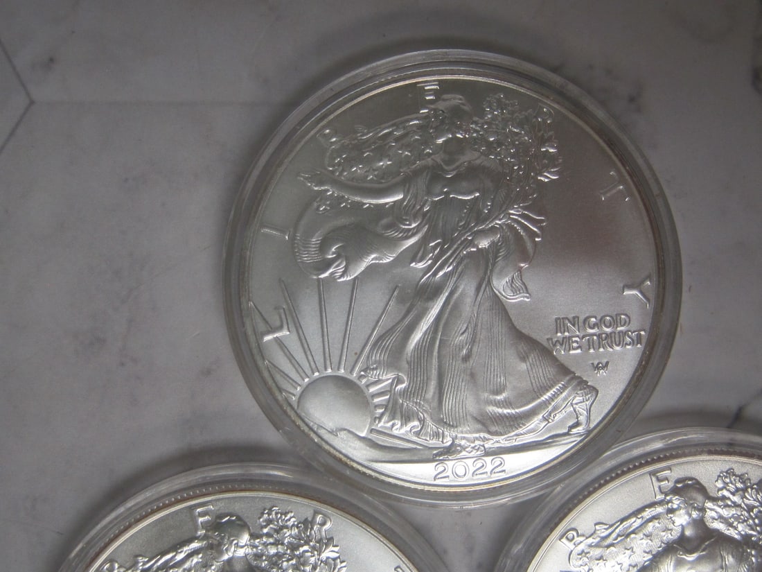 Lot of 5 2022 UNC. American Eagle One Ounce Fine Silver Dollars - 2