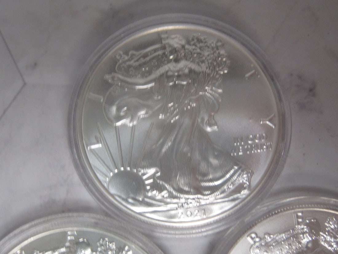 Lot of 5 2021 UNC. American Eagle One Ounce Fine Silver Dollars - 2