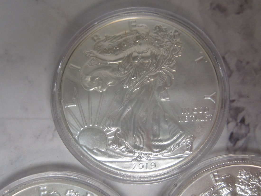 Lot of 5 2019 UNC. American Eagle One Ounce Fine Silver Dollars - 2