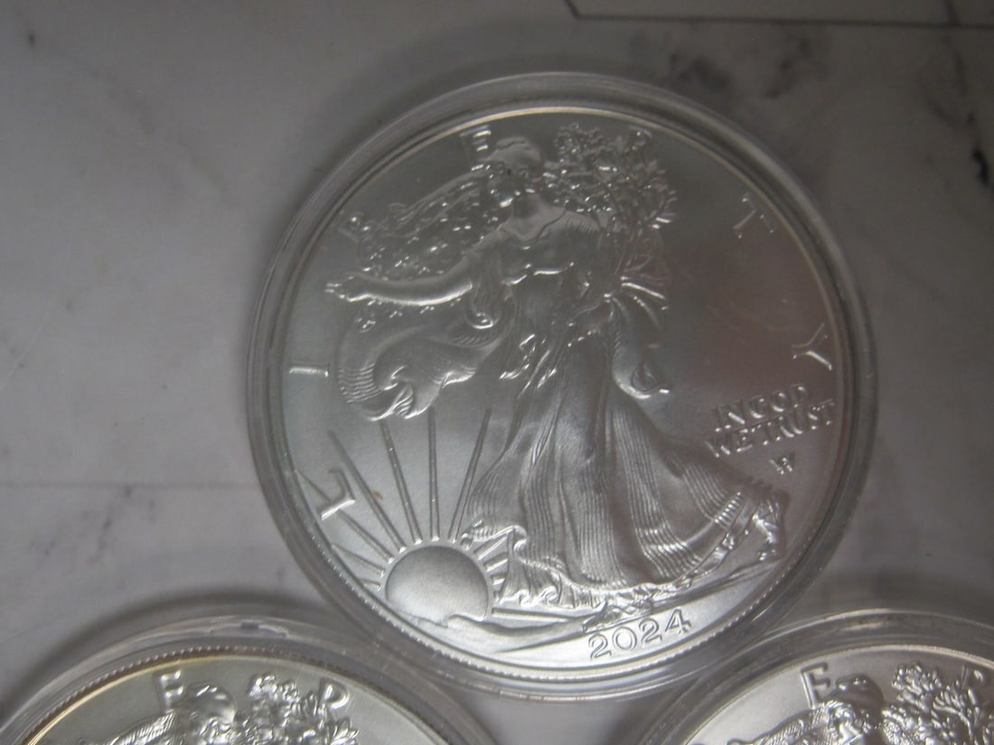 Lot of 5 UNC. American Eagle One Ounce Fine Silver Dollars - 2