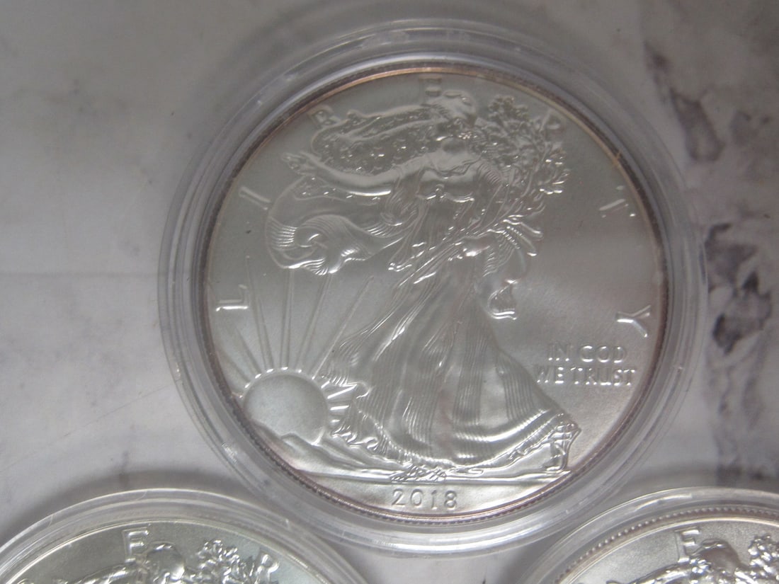 Lot of 5 UNC. American Eagle One Ounce Fine Silver Dollars - 2