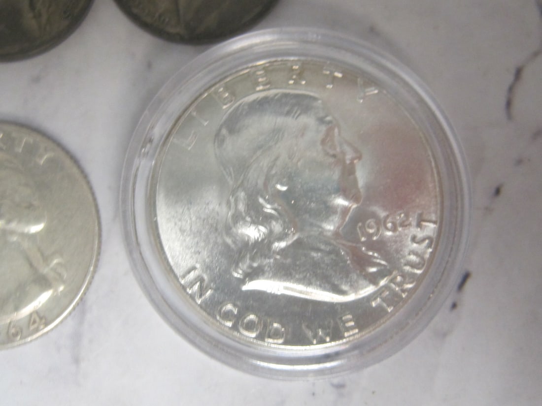 Lot of Coins, including Franklin Half Dollar, 4 Silver Quarters, & 2 Silver Nickels - 2