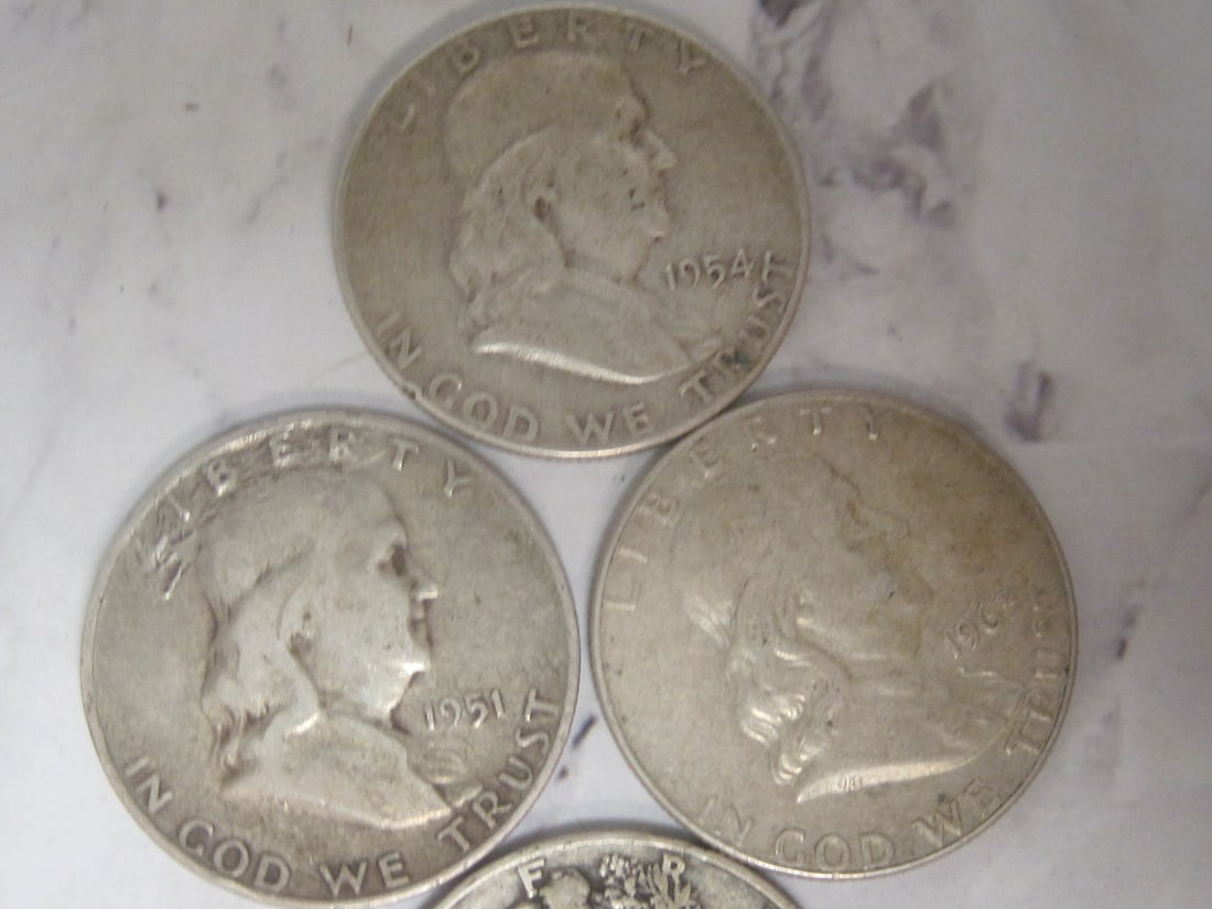 Lot of 3 Franklin Half Dollars & 1 Walking Liberty Half Dollar - 2