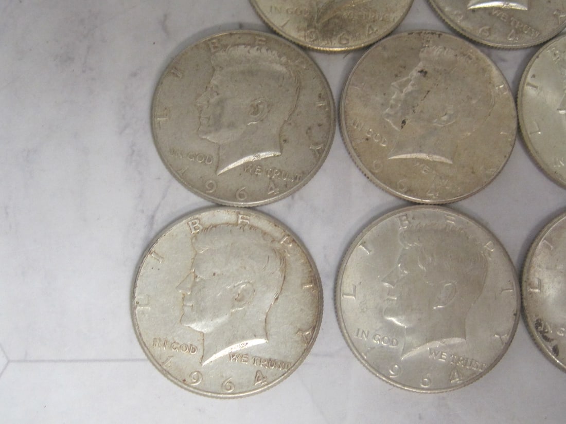 Lot of 9 1964 Kennedy Half Dollars - 3