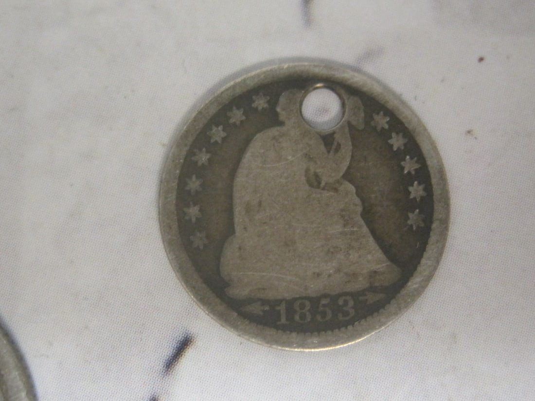 Lot of 1849 Seated Liberty Dime & 2 1853 Half Dimes - 4