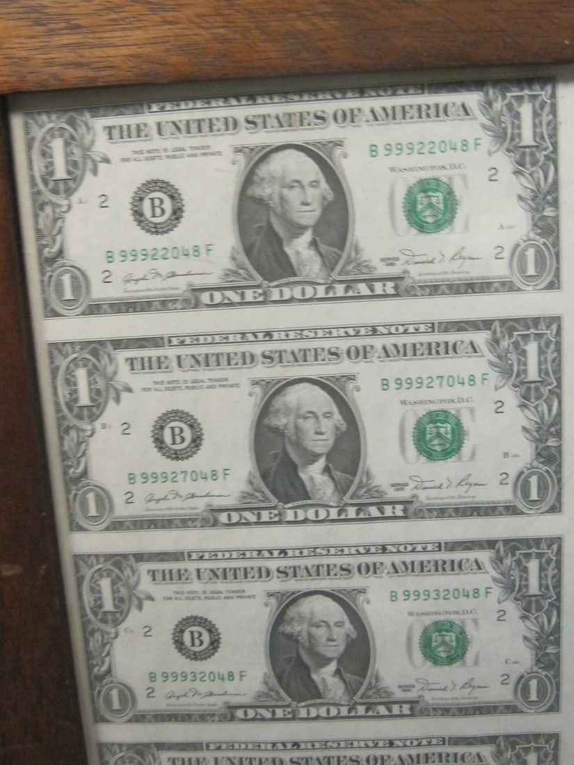 Uncut Sheet of 16 1981 $1 Bills in Rotating Frame - 2