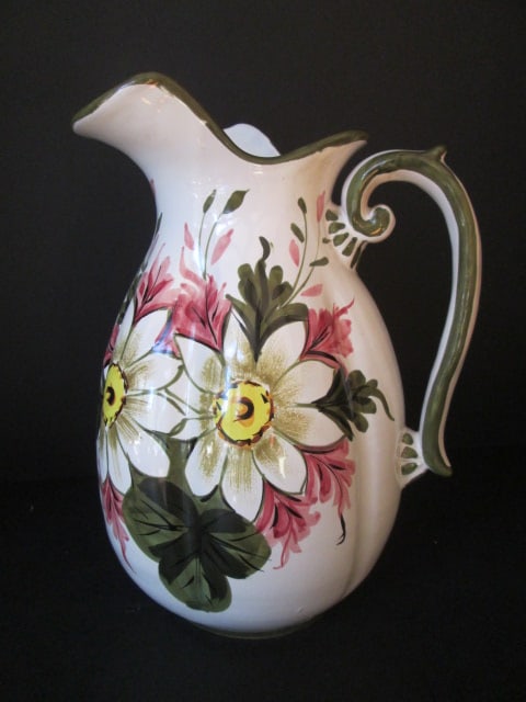 Floral Design Italian Pottery Pitcher and Wash Basin - 6