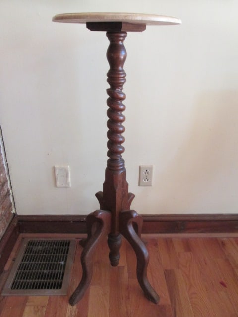 Retro Barley Twist Post Pedestal Stand with Simulated Marble Top: 14 3/4"dia x 40 1/2"h, Local Pickup Only