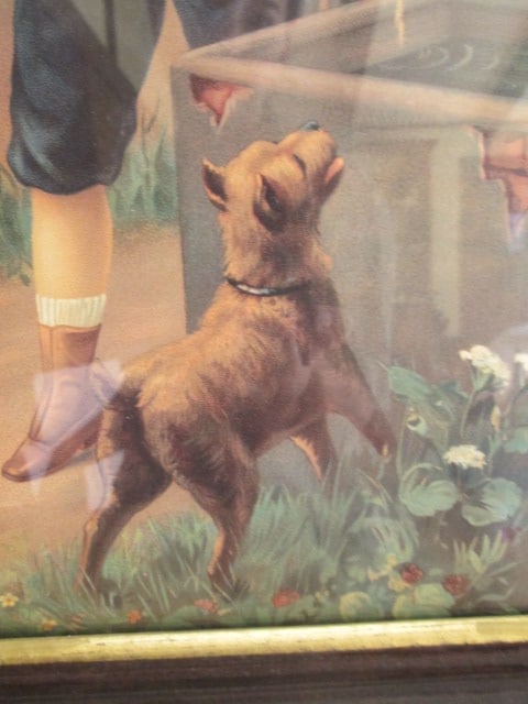 Framed Vintage Victorian Children with Dog and Pony Lithograph Print - 4