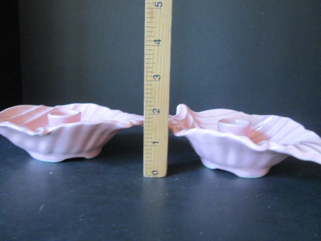 Pair of Pink USA Pottery Leaf Form Candle Holders - 4