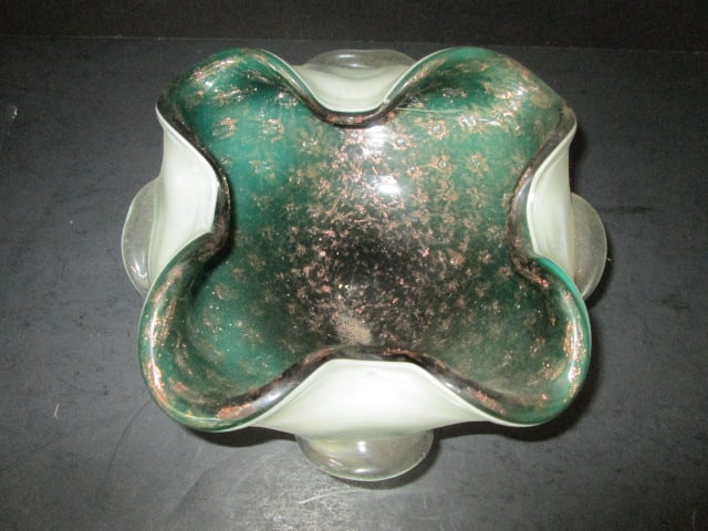 Free Form Metallic Copper and Green Cased Art Glass Ashtray/Dish - 2