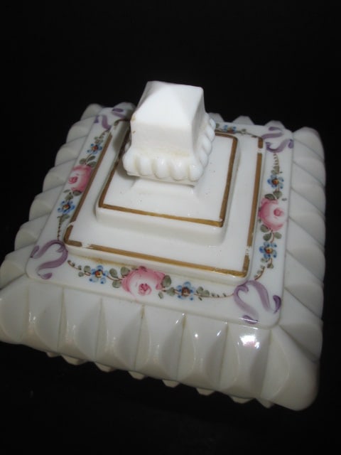 Westmoreland Glass Handpainted Milk Glass Pedestal Dish - 2