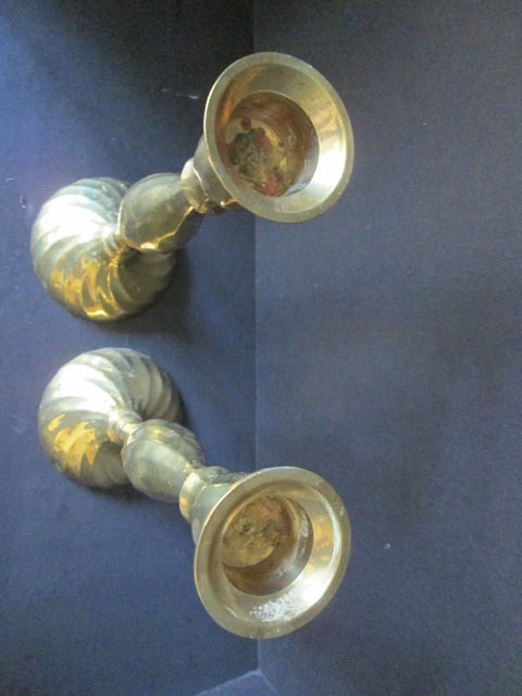 Pair of Twisted Design Brass Candle Sticks - 2