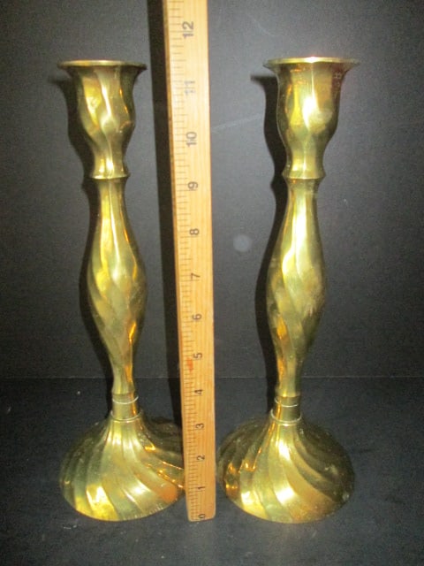 Pair of Twisted Design Brass Candle Sticks - 6