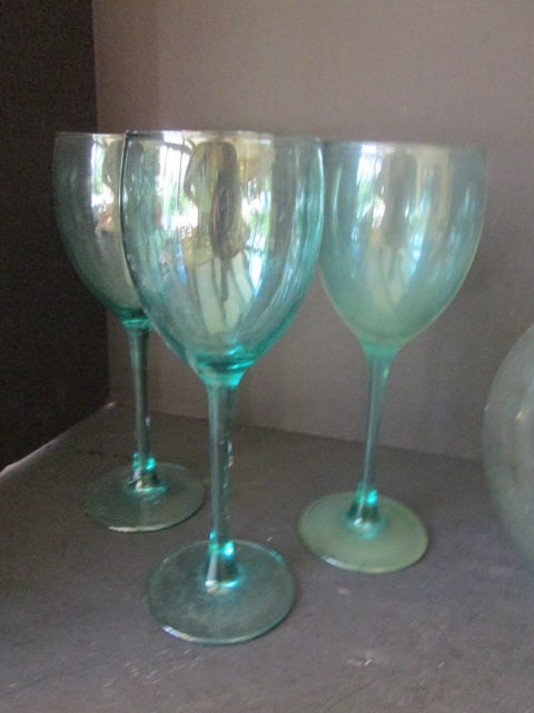 Green Glass Pitcher and Stem Set - 4