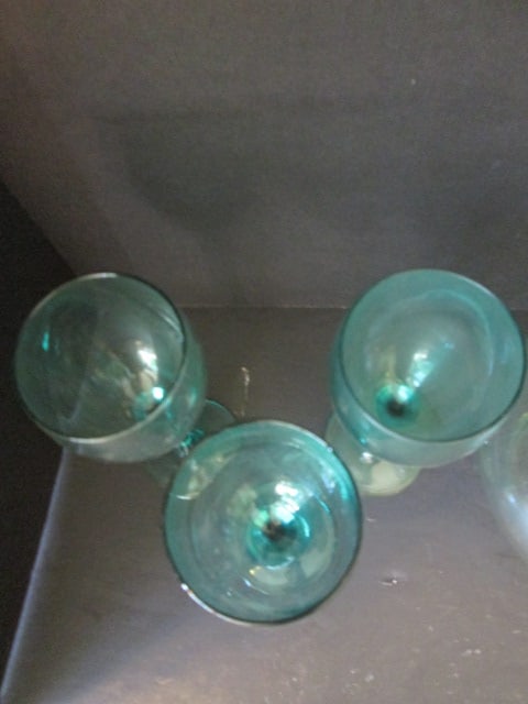Green Glass Pitcher and Stem Set - 5
