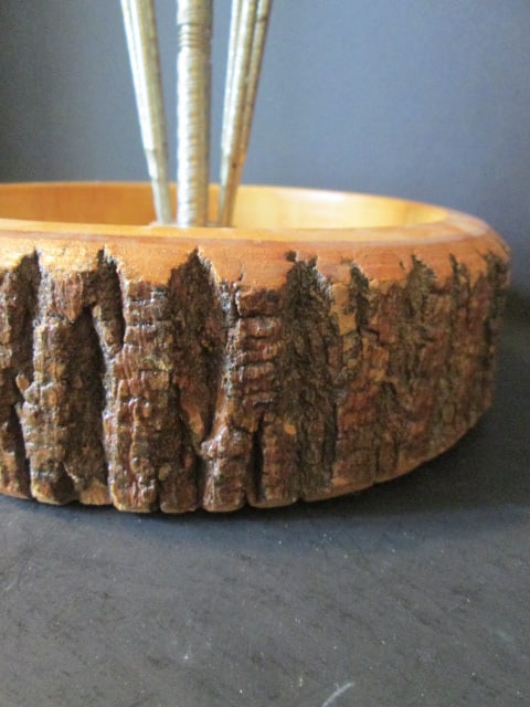 Midcentury Live Edge Wood Nut Bowl with Nut Cracker-Pick Set - 2