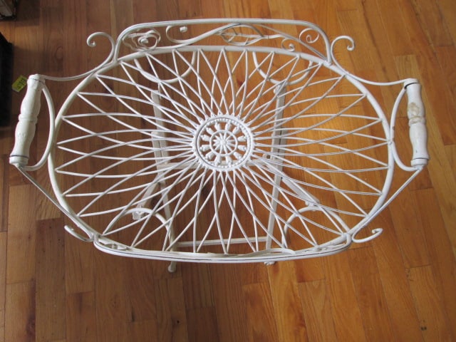 Decorative Painted Ivory Wrought Metal Folding Tray Table - 2