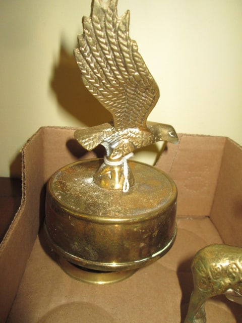 Brass Giraffe Figurine, Brass Eagle Musical Figurine and Three Carved Onyx Animal Figurines - 3