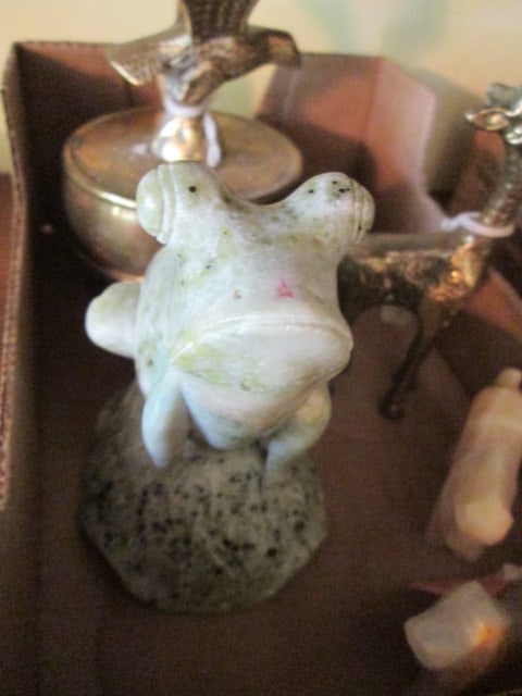Brass Giraffe Figurine, Brass Eagle Musical Figurine and Three Carved Onyx Animal Figurines - 4