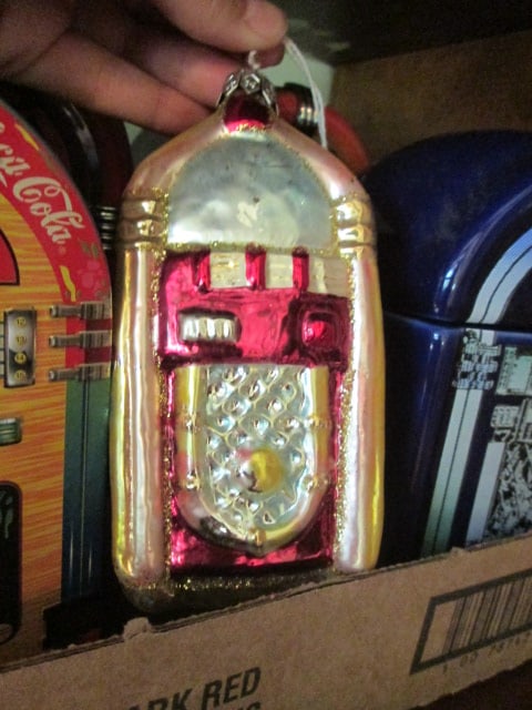 Jukebox Shaped Treat Jar, Coca-Cola Tin, Hand Blown Glass Ornament and - 3