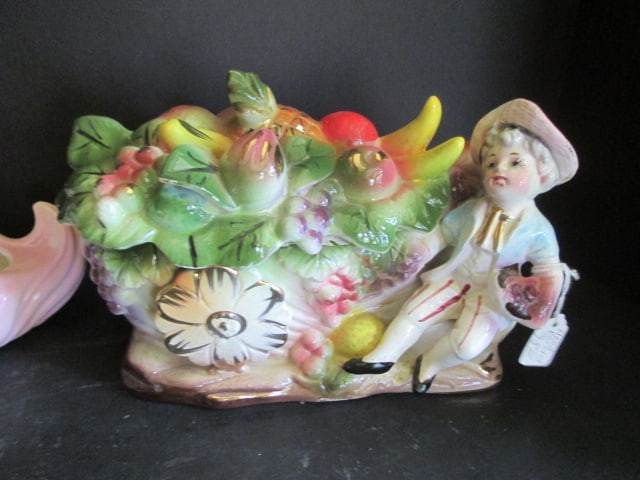 Vintage Handpainted Planter, Trinket Box and Covered Dish - 2