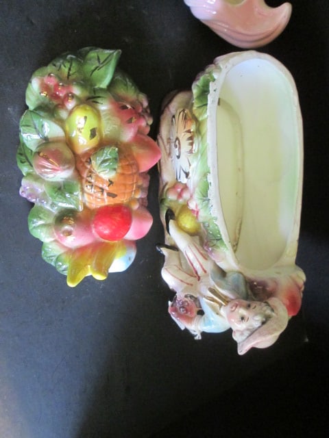 Vintage Handpainted Planter, Trinket Box and Covered Dish - 4