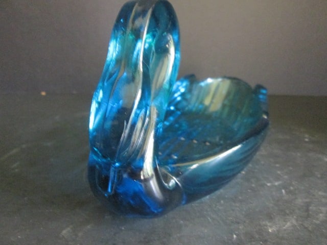 Midcentury Blue Glass Swan Dish - 4